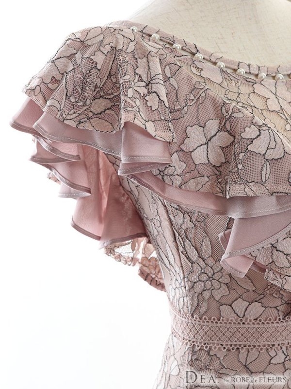 画像11: Lサイズあり【DEA./ディア】ワンピース/ 総レース/ パール/ フリル袖/ 袖あり/ 膝丈/ ミディアム/ キャバドレス【OF08】