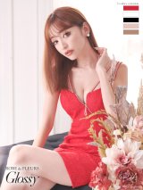 XSサイズあり☆【ROBE de FLEURS Glossy/ローブ・ド・フルール グロッシー】フロントジップ/ バックチュール/ 総レース/ ノースリーブ/ タイト/ ミニドレス/ キャバドレス[OF2]