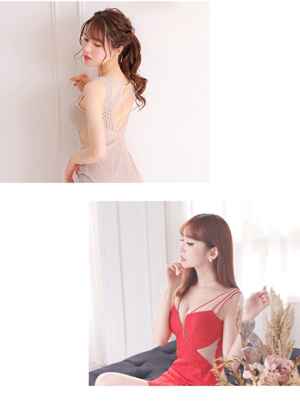 画像7: XSサイズあり☆【Glossy/グロッシー】フロントジップ/ バックチュール/ 総レース/ ノースリーブ/ タイト/ ミニドレス/ キャバドレス【HC02】