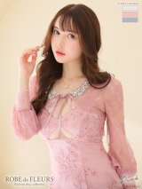 【ROBE de FLEURS/ローブドフルール】バストカット/ レース/ ビジュー/ リボン/ 長袖 / 袖あり/ タイト/ ミニドレス/ キャバドレス