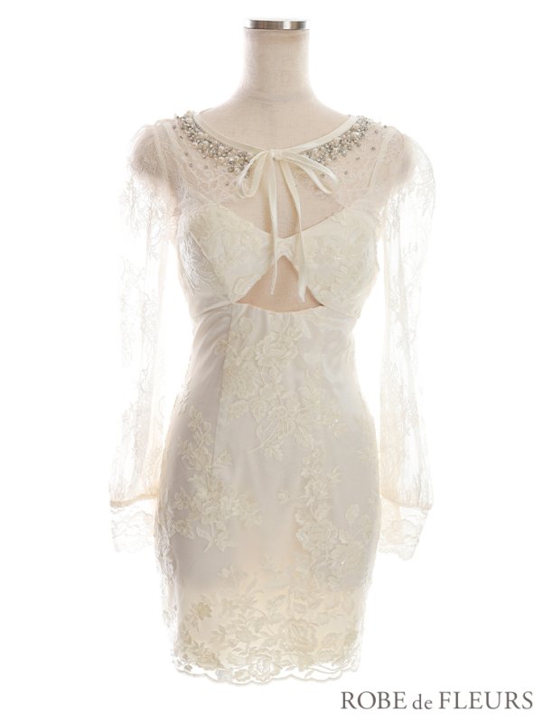 画像12: 【ROBE de FLEURS/ローブドフルール】バストカット/ レース/ ビジュー/ リボン/ 長袖 / 袖あり/ タイト/ ミニドレス/ キャバドレス[OF08]