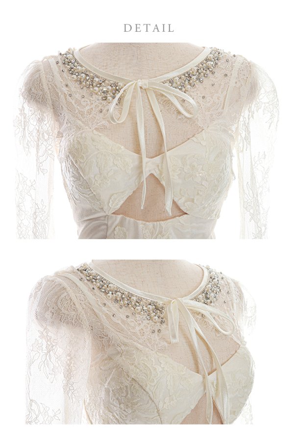 画像17: 【ROBE de FLEURS/ローブドフルール】バストカット/ レース/ ビジュー/ リボン/ 長袖 / 袖あり/ タイト/ ミニドレス/ キャバドレス[OF08]