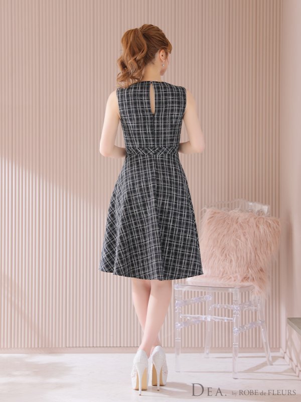 画像6: Lサイズあり【DEA./ディア】チェックプリント/ ツイード/ ノースリーブ/ 膝丈/ Aライン/ フレア/ ワンピース/ ミディアムドレス/ キャバドレス【OF08】
