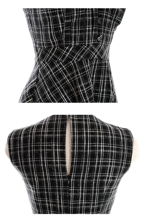 画像14: Lサイズあり【DEA./ディア】チェックプリント/ ツイード/ ノースリーブ/ 膝丈/ Aライン/ フレア/ ワンピース/ ミディアムドレス/ キャバドレス【OF08】