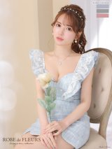 XSサイズあり【ROBE de FLEURS/ローブドフルール】ラメツイード/ レースフリル袖/ ウエストカット/ スリット/ ハートカット/ タイト/ ミニドレス/ キャバドレス