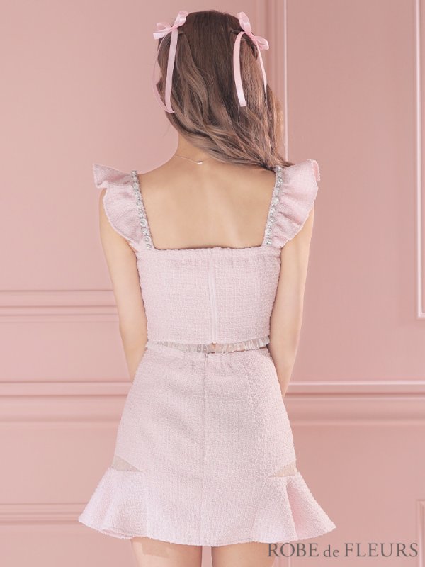 画像7: XSサイズあり【ROBE de FLEURS/ローブドフルール】スプリングツイード/ パール/ フリル/ セットアップ/ ミニドレス/ キャバドレス[OF08]