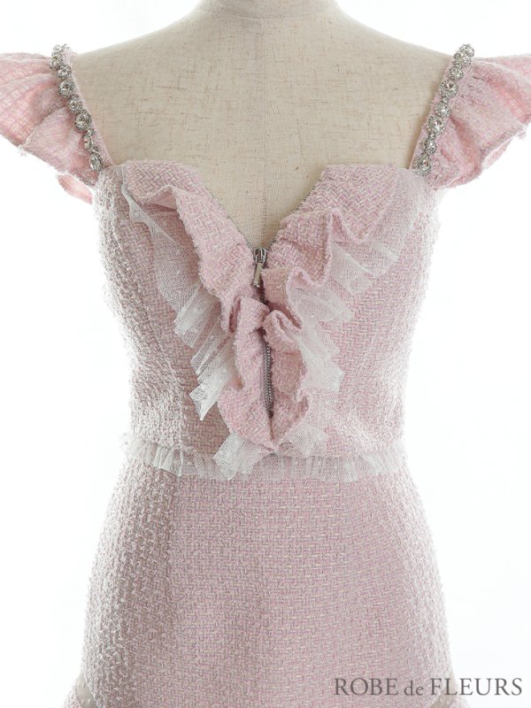画像12: XSサイズあり【ROBE de FLEURS/ローブドフルール】スプリングツイード/ パール/ フリル/ セットアップ/ ミニドレス/ キャバドレス[OF08]