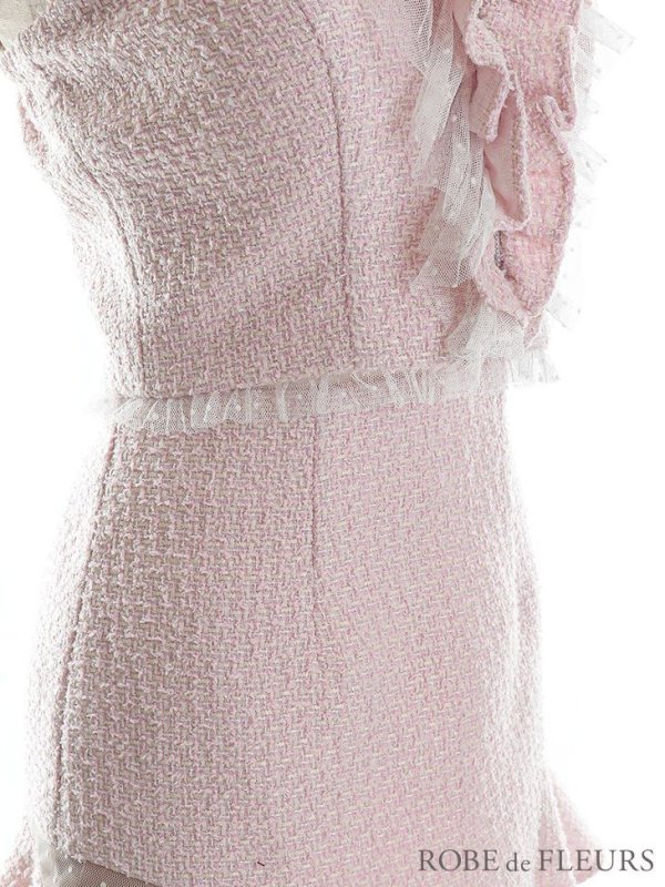 画像13: XSサイズあり【ROBE de FLEURS/ローブドフルール】スプリングツイード/ パール/ フリル/ セットアップ/ ミニドレス/ キャバドレス[OF08]