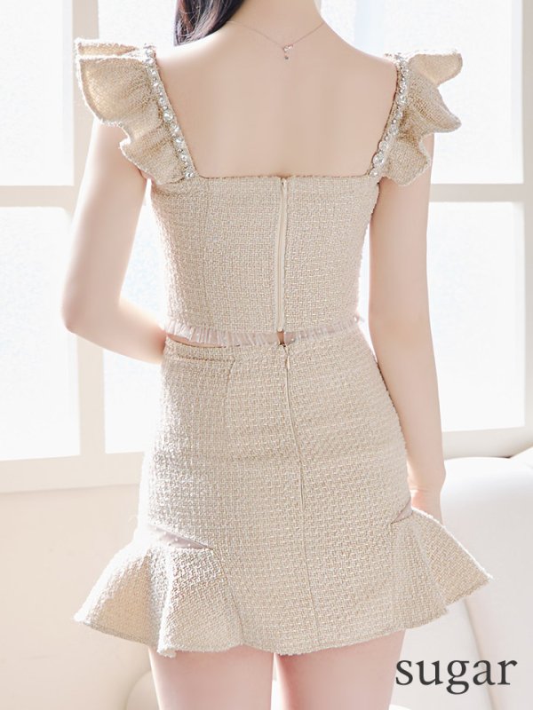 画像9: XSサイズあり【ROBE de FLEURS/ローブドフルール】スプリングツイード/ パール/ フリル/ セットアップ/ ミニドレス/ キャバドレス[OF08]