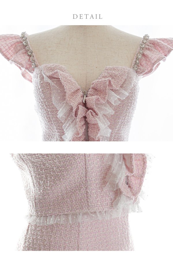 画像15: XSサイズあり【ROBE de FLEURS/ローブドフルール】スプリングツイード/ パール/ フリル/ セットアップ/ ミニドレス/ キャバドレス[OF08]