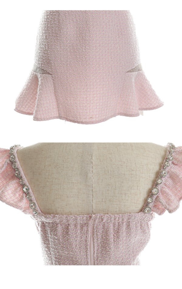 画像16: XSサイズあり【ROBE de FLEURS/ローブドフルール】スプリングツイード/ パール/ フリル/ セットアップ/ ミニドレス/ キャバドレス[OF08]