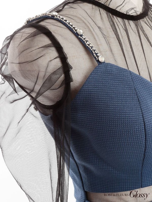 画像8: XSサイズあり【Glossy/グロッシー】チュールスリーブ/ 袖あり/ 長袖/ ストレッチ/ タイト/ ミニドレス/ キャバドレス【OF08】