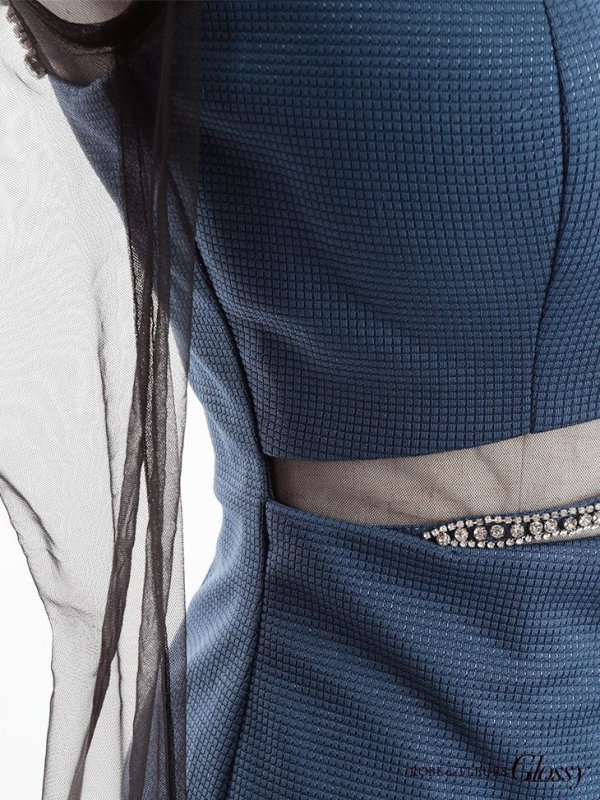 画像9: XSサイズあり【Glossy/グロッシー】チュールスリーブ/ 袖あり/ 長袖/ ストレッチ/ タイト/ ミニドレス/ キャバドレス【OF08】