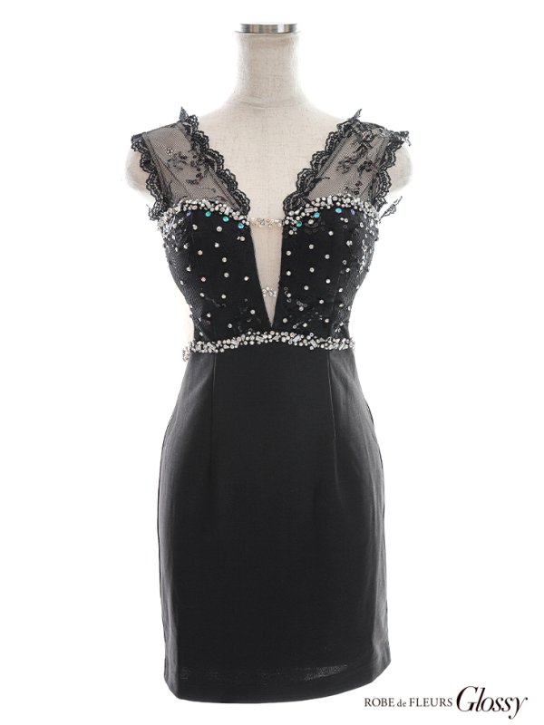 画像14: 【Glossy/グロッシー】スパンコール付きレース/ ノースリーブ/ ストレッチ/ サイドチュール/ タイト/ ミニドレス/ キャバドレス【HC02】