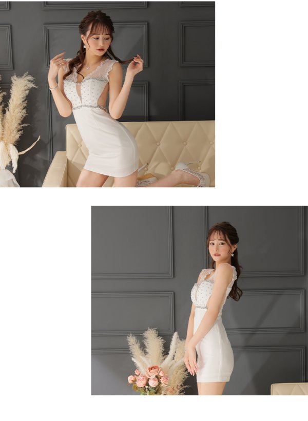 画像4: 【Glossy/グロッシー】スパンコール付きレース/ ノースリーブ/ ストレッチ/ サイドチュール/ タイト/ ミニドレス/ キャバドレス【HC02】
