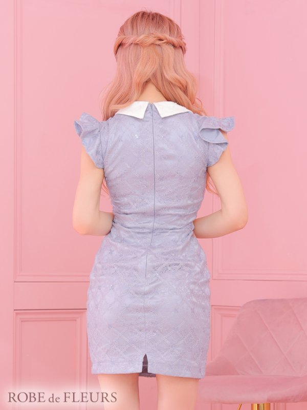 画像6: XSサイズあり【ROBE de FLEURS/ローブドフルール】リボン/ 襟付き/ フリル/ サイドシアー/ ビジュー/ タイト/ ミニドレス/ キャバドレス[OF08]