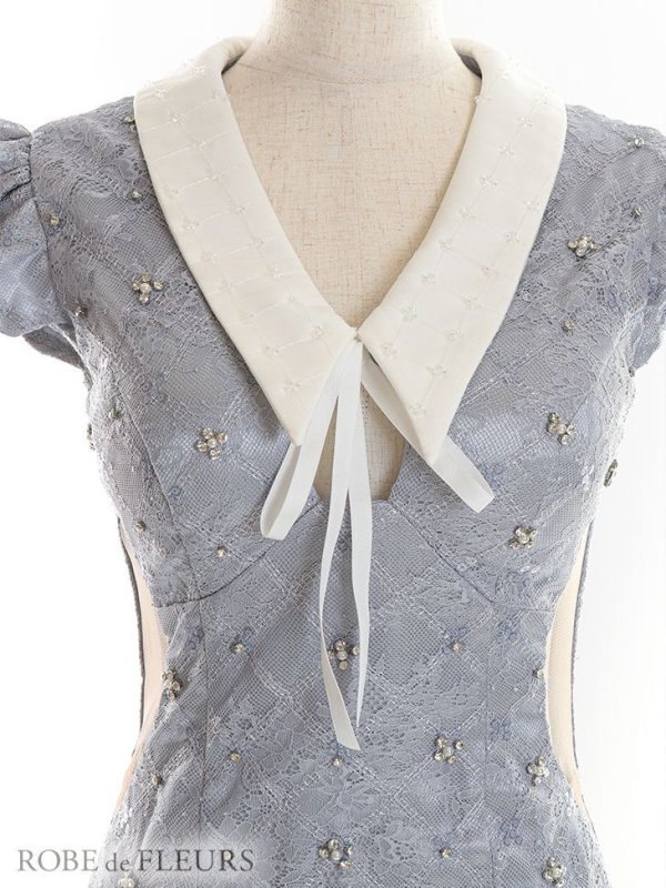 画像13: XSサイズあり【ROBE de FLEURS/ローブドフルール】リボン/ 襟付き/ フリル/ サイドシアー/ ビジュー/ タイト/ ミニドレス/ キャバドレス[OF08]