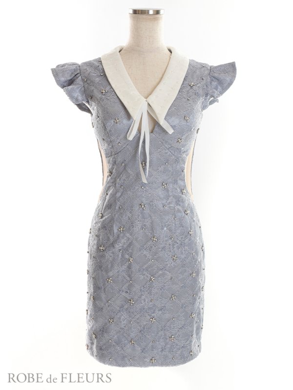 画像12: XSサイズあり【ROBE de FLEURS/ローブドフルール】リボン/ 襟付き/ フリル/ サイドシアー/ ビジュー/ タイト/ ミニドレス/ キャバドレス[OF08]