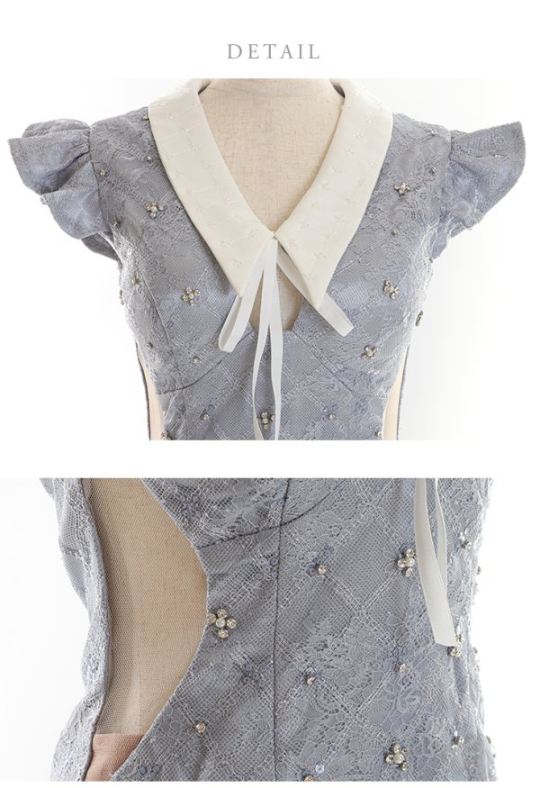 画像17: XSサイズあり【ROBE de FLEURS/ローブドフルール】リボン/ 襟付き/ フリル/ サイドシアー/ ビジュー/ タイト/ ミニドレス/ キャバドレス[OF08]