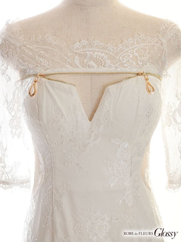 画像10: Lサイズあり【Glossy/グロッシー】ジップ/ ZIP/ オフショル/ サイドレース/ スリット/ ロングドレス/ キャバドレスlong[OF08]