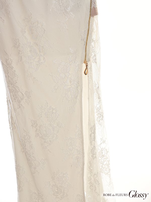 画像13: Lサイズあり【Glossy/グロッシー】ジップ/ ZIP/ オフショル/ サイドレース/ スリット/ ロングドレス/ キャバドレスlong[OF08]