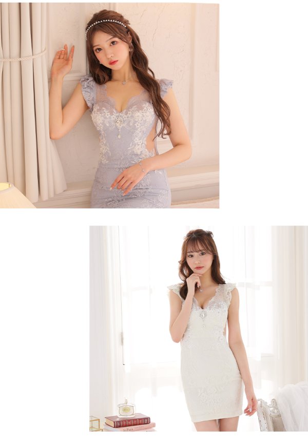 画像5: 【ROBE de FLEURS/ローブドフルール】ビジュー/ サイドシアー/ レース/ 立体フラワー/ ノースリーブ/ タイト/ ミニドレス/ キャバドレス[OF08]