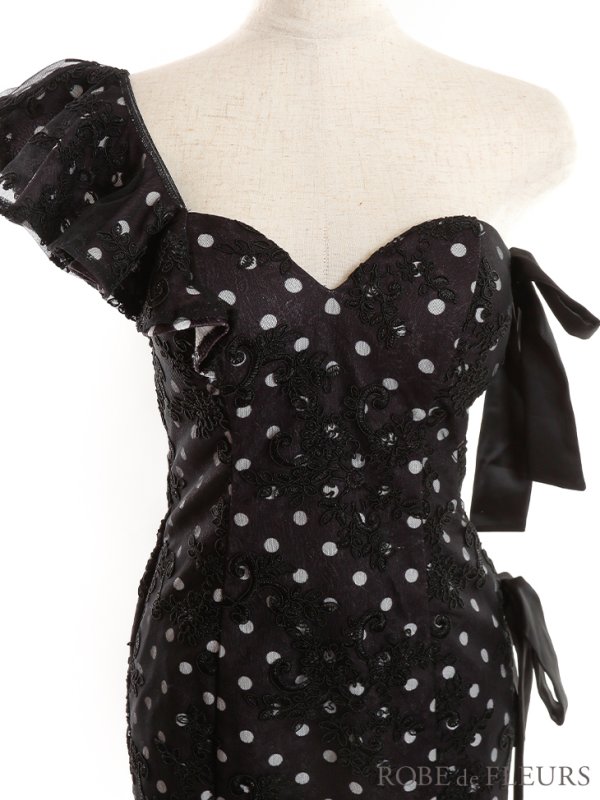 画像12: 【ROBE de FLEURS/ローブドフルール】ドットレース/ マーメイド/ リボン/ アシンメトリー/ タイト/ ひざ丈/ ミディアムドレス/ キャバドレス[OF08]