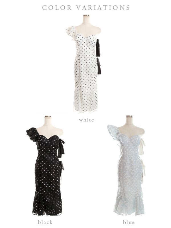 画像15: 【ROBE de FLEURS/ローブドフルール】ドットレース/ マーメイド/ リボン/ アシンメトリー/ タイト/ ひざ丈/ ミディアムドレス/ キャバドレス[OF08]