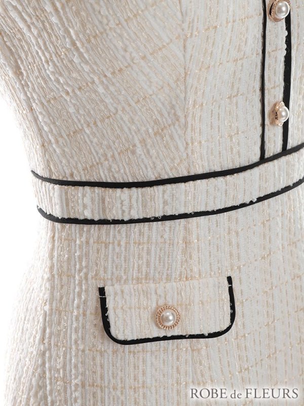 画像11: XS-Lサイズあり【ROBE de FLEURS/ローブドフルール】ツイード/ リボン/ 襟つき/ 台形スカート/ ミニドレス/ キャバドレス[OF08]