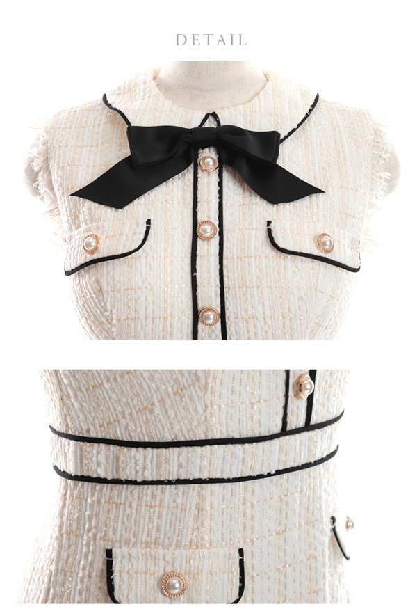 画像14: XS-Lサイズあり【ROBE de FLEURS/ローブドフルール】ツイード/ リボン/ 襟つき/ 台形スカート/ ミニドレス/ キャバドレス[OF08]