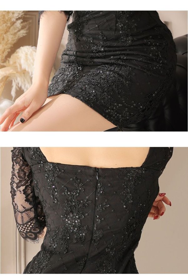 画像18: 即日発送中!【Glossy/グロッシー】レーススリーブ/ 七分袖/ 長袖/ 袖あり/ ウエストシースルー/ ジップ/ タイト/ ミニドレス/ キャバドレス【HC02】