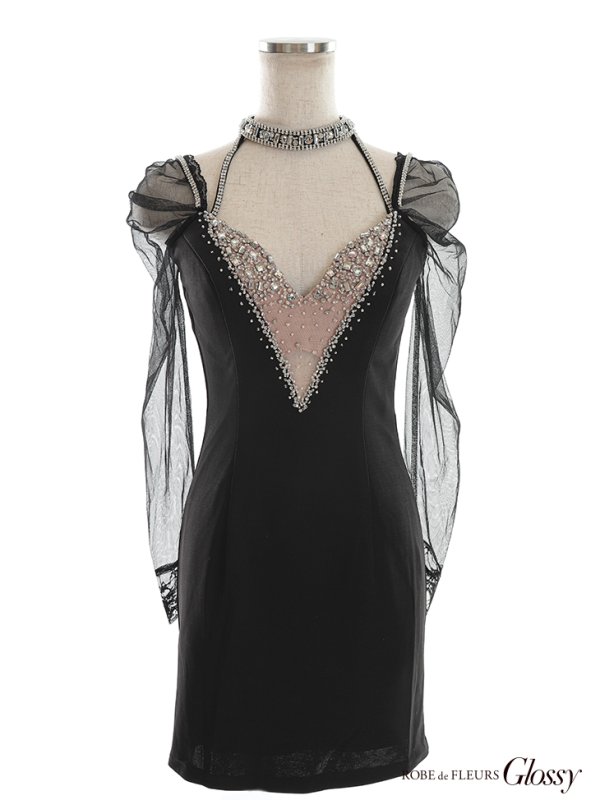 画像14: 【Glossy/グロッシー】アメスリ/ ビジューホルター/ レース/ チュールスリーブ/ 長袖/ 袖あり/ タイト/ ミニドレス/ キャバドレス【HC02】