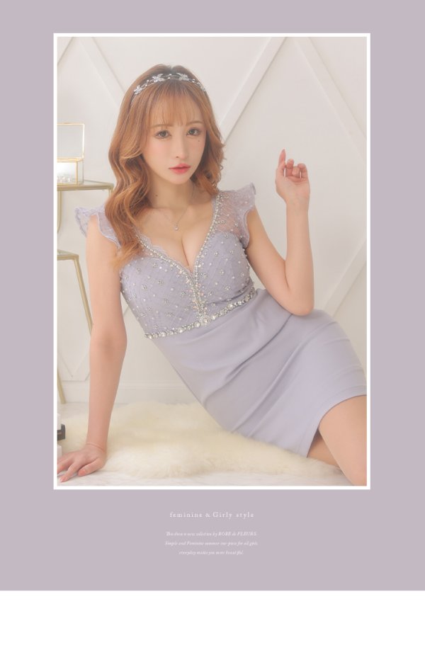 画像4: XSサイズあり【ROBE de FLEURS/ローブドフルール】フリル/ ビジュー/ チュール/ タイト/ ミニドレス/ キャバドレス[OF08]