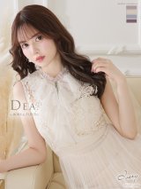 Lサイズあり【DEA. by ROBE de FLEURS/ディアバイローブドフルール】ケミカルレース/ チュール/ フロントジップ/ ZIP/ ワンピース/ Aライン/ マキシ丈/ キャバドレス[OF2]