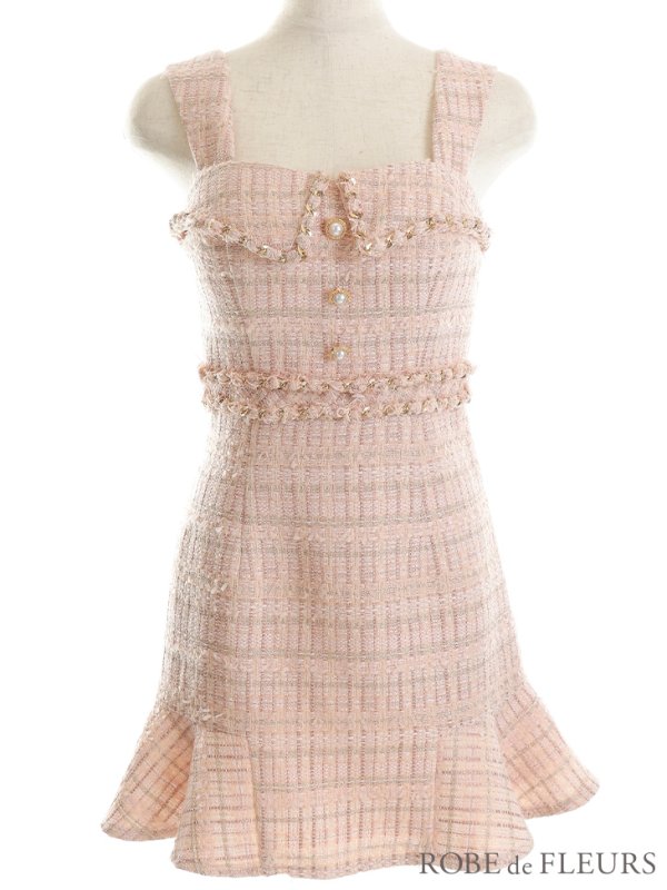 画像16: 【LIMITED SALE開催中！! 11月11日より順次発送予定】XSサイズあり【ROBE de FLEURS/ローブドフルール】スプリングツイード/ フリル裾/ マーメイド/ キャミ/ ミニドレス/ キャバドレス[OF08]