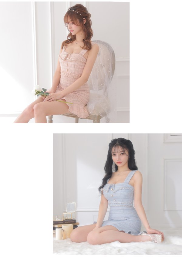 画像4: XSサイズあり【ROBE de FLEURS/ローブドフルール】スプリングツイード/ フリル裾/ マーメイド/ キャミ/ ミニドレス/ キャバドレス[OF08]