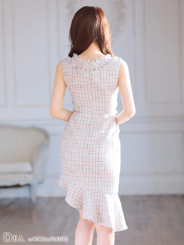 画像7: XS-Lサイズあり【DEA./ディア】マーメイド/ ラメツイード/ アシンメトリーフリル/ フロントジップ/ ミディアムドレス/ キャバドレス【OF08】