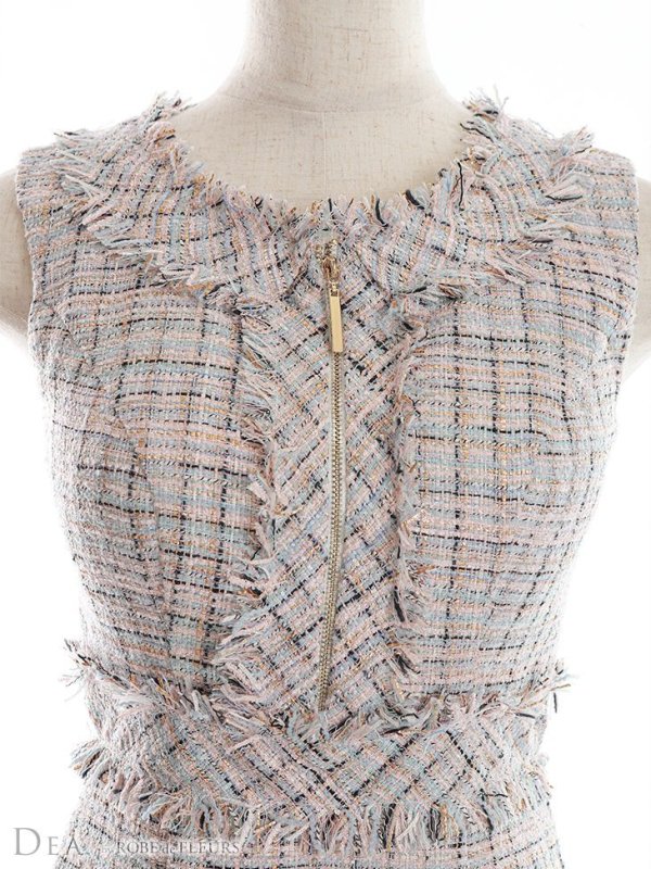 画像8: XS-Lサイズあり【DEA./ディア】マーメイド/ ラメツイード/ アシンメトリーフリル/ フロントジップ/ ミディアムドレス/ キャバドレス【OF08】