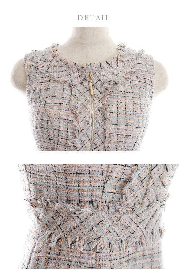 画像13: XS-Lサイズあり【DEA./ディア】マーメイド/ ラメツイード/ アシンメトリーフリル/ フロントジップ/ ミディアムドレス/ キャバドレス【OF08】