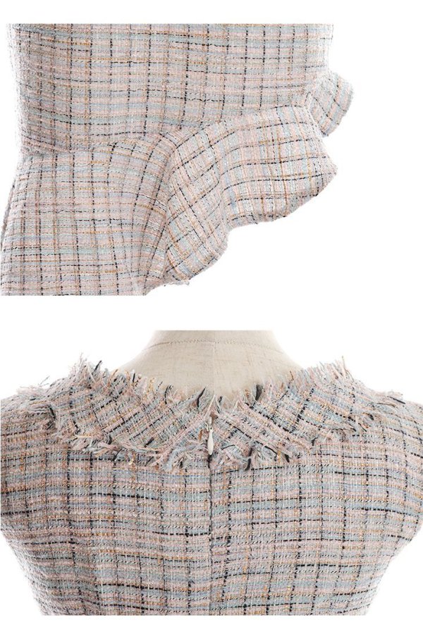 画像14: XS-Lサイズあり【DEA./ディア】マーメイド/ ラメツイード/ アシンメトリーフリル/ フロントジップ/ ミディアムドレス/ キャバドレス【OF08】