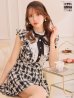 XSサイズあり【ROBE de FLEURS/ローブドフルール】クラシカルリボン/ ラメツイード/ フレア/ ミニドレス/ キャバドレス/ブラックxホワイト
