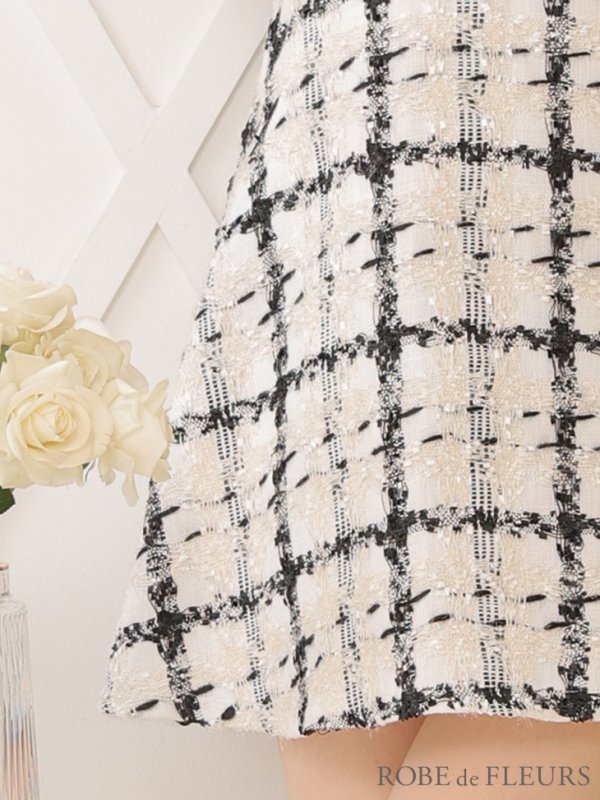 画像11: XSサイズあり【ROBE de FLEURS/ローブドフルール】クラシカルリボン/ ラメツイード/ フレア/ ミニドレス/ キャバドレス[OF08]