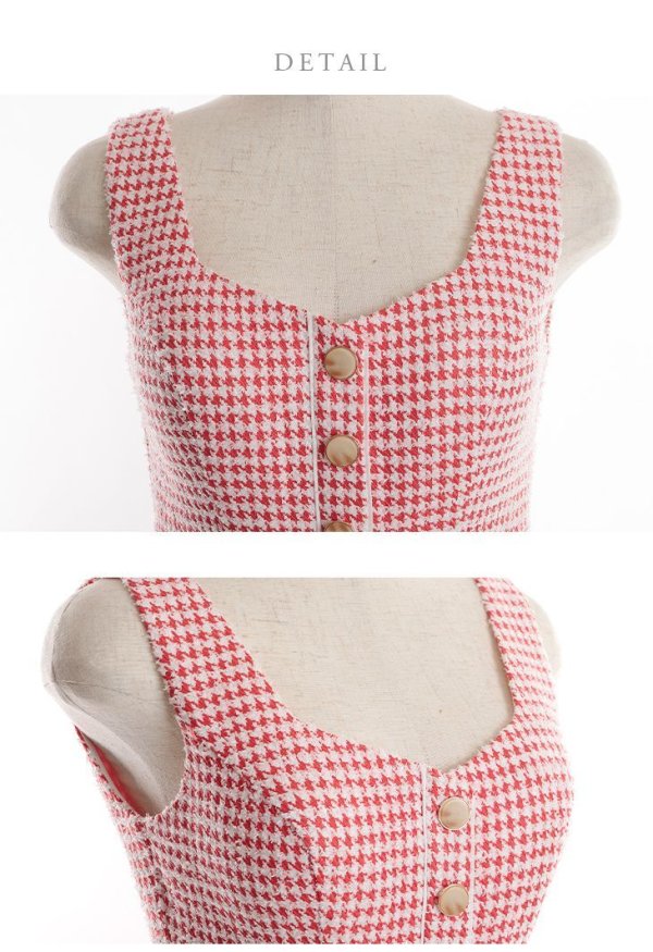 画像28: XSサイズあり【ROBE de FLEURS/ローブドフルール】ツイード/ 千鳥柄ラメ/ チェック/ 台形スカート/ ミニドレス/ キャバドレス[OF08]