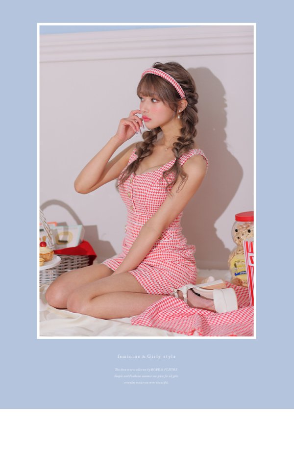 画像15: XSサイズあり【ROBE de FLEURS/ローブドフルール】ツイード/ 千鳥柄ラメ/ チェック/ 台形スカート/ ミニドレス/ キャバドレス[OF08]