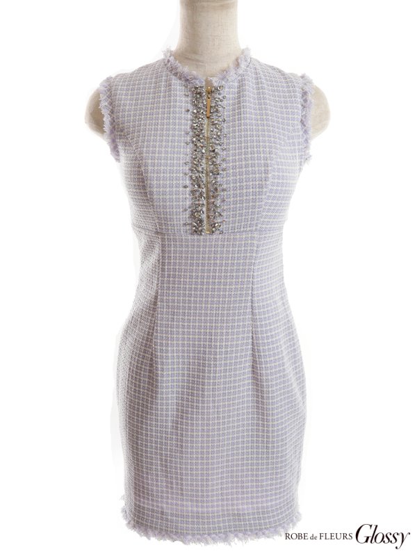 画像27: XSサイズあり【Glossy/グロッシー】スプリングツイード/ ビジュージッパー/ シアー/ ノースリーブ/ タイト/ ミニドレス/ キャバドレス【HC02】