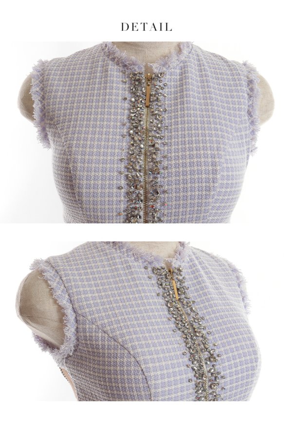 画像28: XSサイズあり【Glossy/グロッシー】スプリングツイード/ ビジュージッパー/ シアー/ ノースリーブ/ タイト/ ミニドレス/ キャバドレス【HC02】