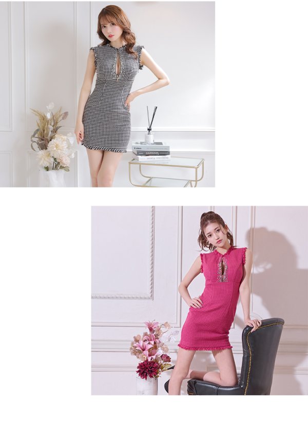 画像33: XSサイズあり【Glossy/グロッシー】スプリングツイード/ ビジュージッパー/ シアー/ ノースリーブ/ タイト/ ミニドレス/ キャバドレス【HC02】