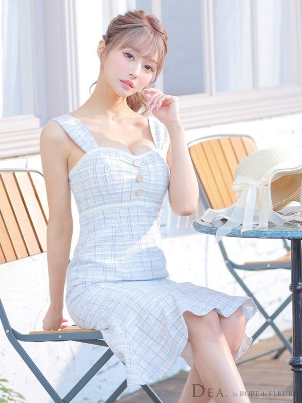 画像2: Lサイズあり【DEA.by ROBE de FLEURS/ディアバイローブドフルール】ラメ入りスプリングニット/ ツイード/ マーメイド/ フリル/ ミディアム丈/ ワンピース/ キャバドレス[OF2]
