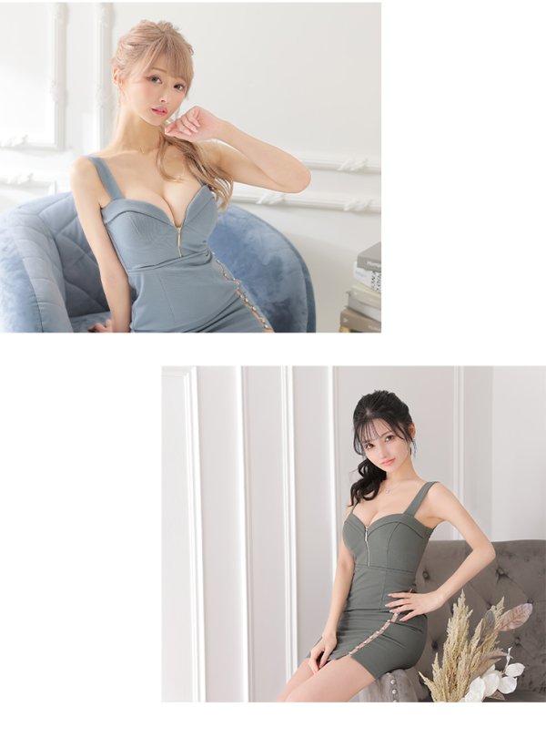 画像5: XSサイズあり【Glossy/グロッシー】フロントジップ/ ビジュー/ ストレッチ/ ビスチェ/ タイト/ ミニドレス/ キャバドレス【HC02】