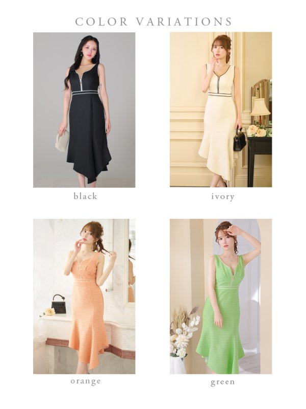 画像21: XS-Lサイズあり【DEA./ディア】スプリングツイード/ マーメイド/ アシンメトリー裾/ ジップ/ タイト/ ミディアム丈/ ワンピース/ キャバドレス【OF08】